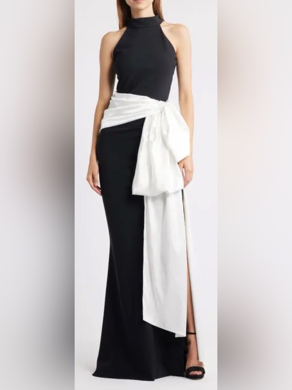 NEW Chiara Boni La Petite Robe Sarity Bow Sleeveless Black white Gown Sz 44 8